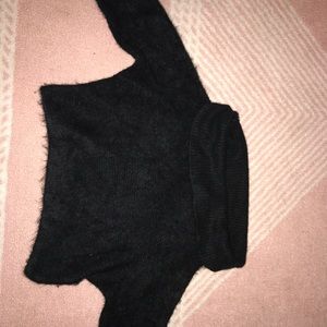 Off the shoulder black fuzzy sweater crop